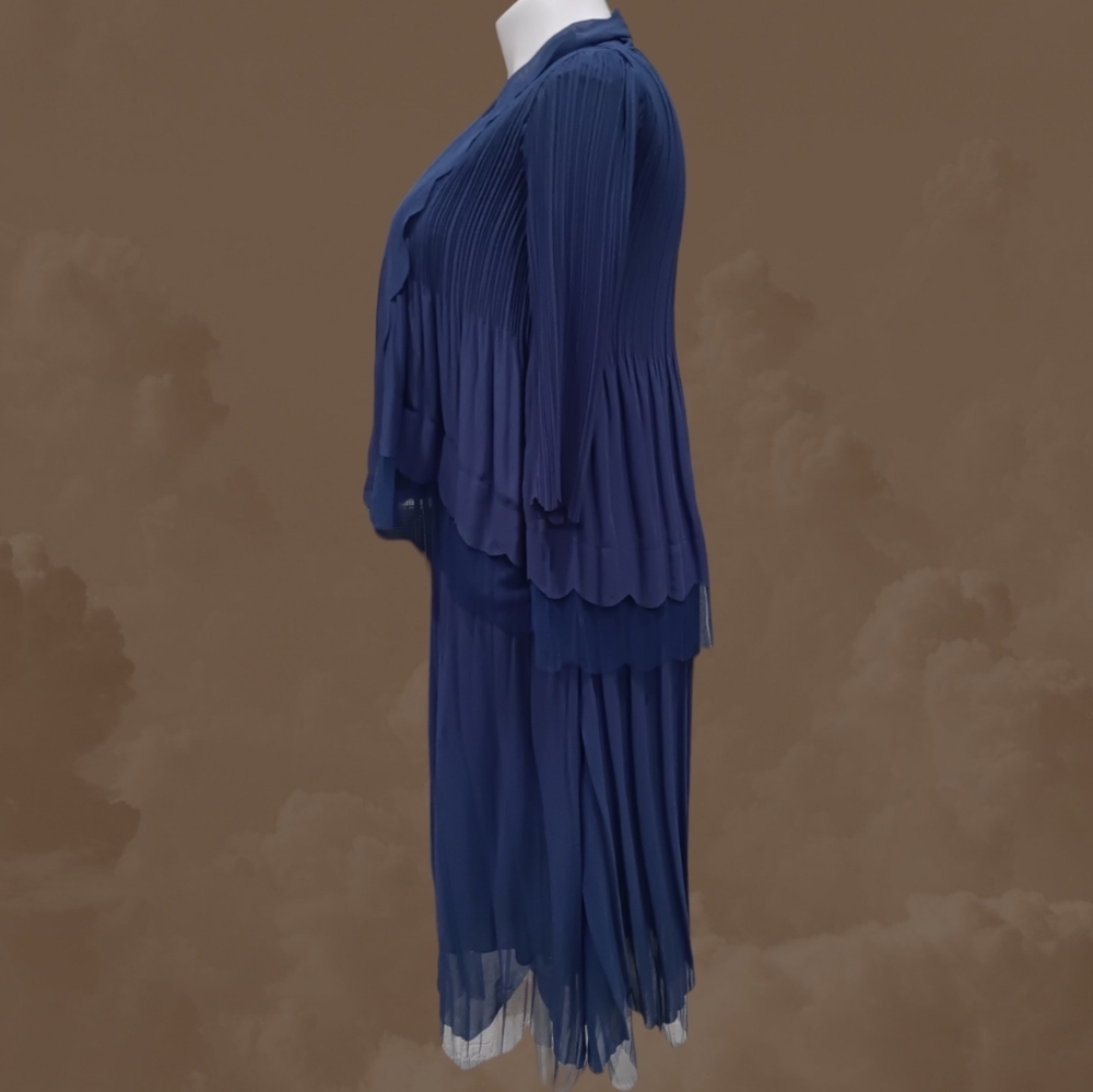 Lily & Taylor Elizeh Blue Chiffon Pleated 2 Piece Dress Set Elegant Church Weddi - Picture 5 of 14